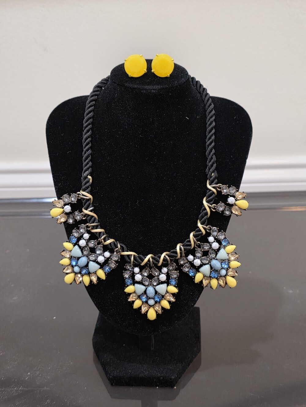 Multi-Cluster Beaded Statement Necklace - Yellow & Blue